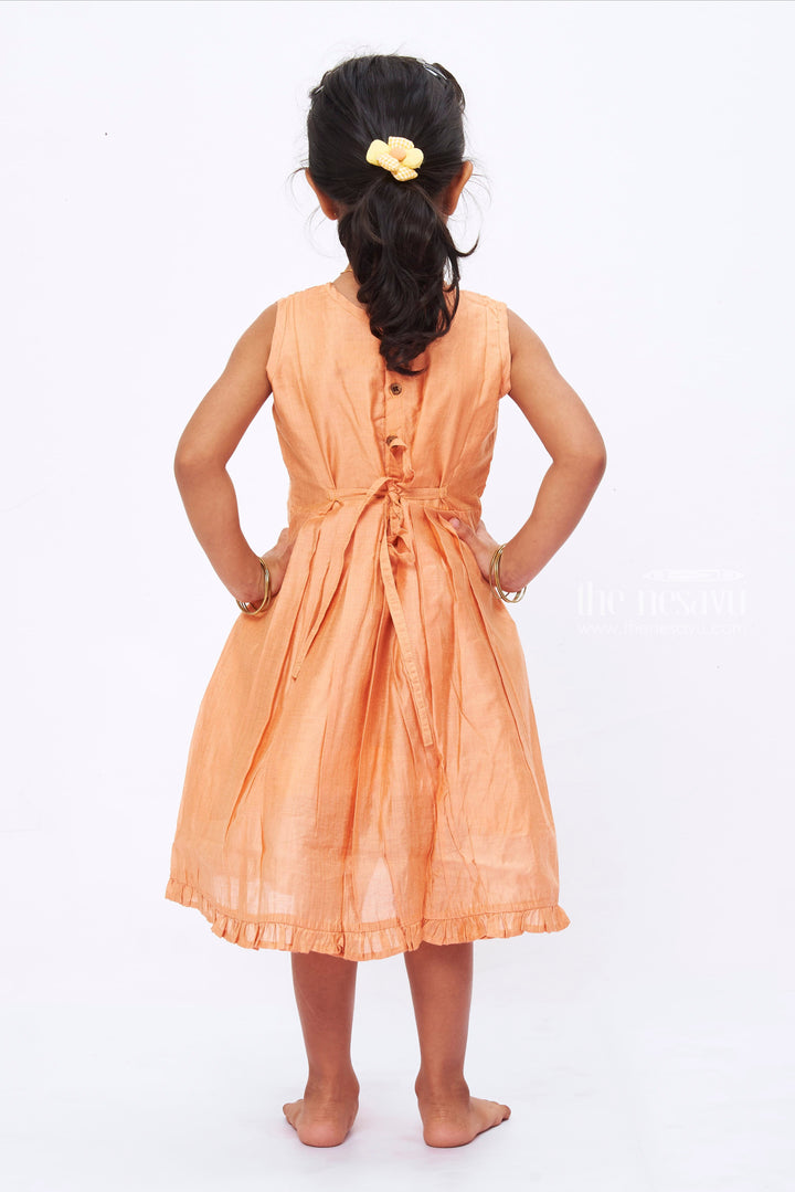 The Nesavu Girls Cotton Frock Vibrant Orange Pleated Frock with Delicate Lace Detail Nesavu Chic Orange Girls Frock | Elegant Lace Detail | Trendy Sleeveless Design | The Nesavu