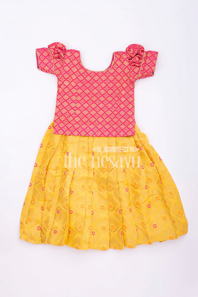 Kids Traditional Pink and Blue Pavadai Langa – Traditional Pattu Pavadai for Kids