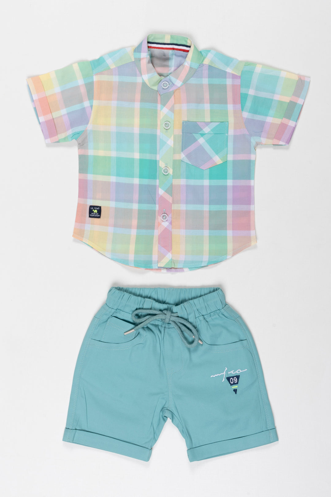 The Nesavu Boys Casual Set Vibrant Summer Playtime Boys Shirt and Shorts Set Nesavu 12 (3M) / Green / Cotton BCS024A-12 Boys Vibrant Plaid Shirt  Shorts Set | Cool Summer Kids Fashion | The Nesavu