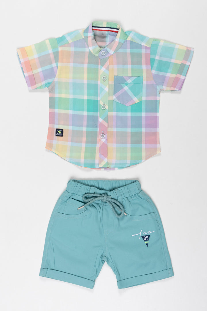 The Nesavu Boys Casual Set Vibrant Summer Playtime Boys Shirt and Shorts Set Nesavu 12 (3M) / Green / Cotton BCS024A-12 Boys Vibrant Plaid Shirt  Shorts Set | Cool Summer Kids Fashion | The Nesavu