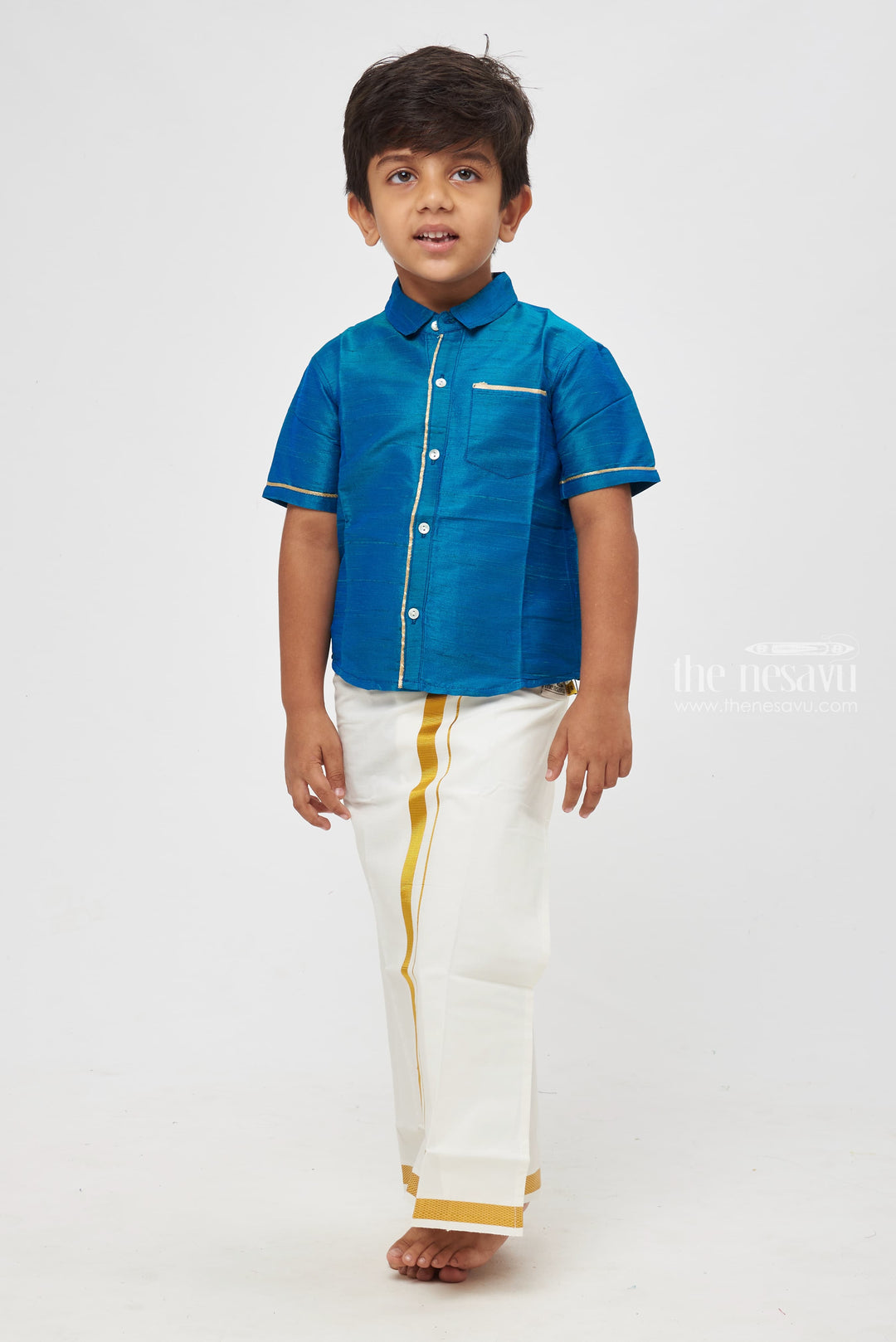 The Nesavu Boys Silk Shirt Vibrant Teal Blue Silk Shirt for Boys: A Modern Twist to Traditional Elegance Nesavu 16 (1Y) / Blue / Blend Silk BS101A-16 Boys Radiant Teal Blue Silk Shirt: Oceanic Hues Meet Urbane Sophistication | The Nesavu
