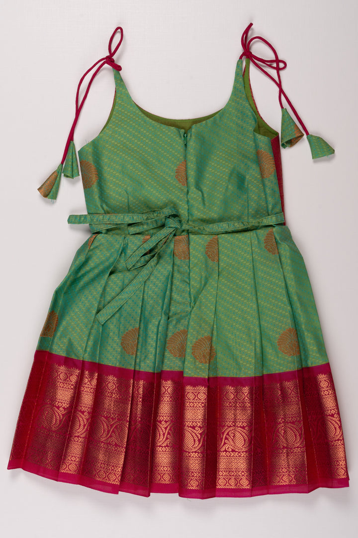 The Nesavu Tie-up Frock Vibrant TieUp Silk Frock for Girls  Contrast Magenta and Green with Traditional Patterns Nesavu Girls Magenta Green Silk Frock | Festive Tie Up Design | Traditional Chic Attire | The Nesavu