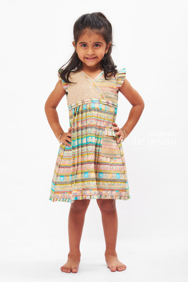 The Nesavu Girls Cotton Frock Vibrant Tribal Pattern Cotton Frock for Girls Nesavu 14 (6M) / multicolor / Cotton GFC1253A-14 Girls Tribal Print Cotton Dress | Multicolor Traditional Patterns | The Nesavu