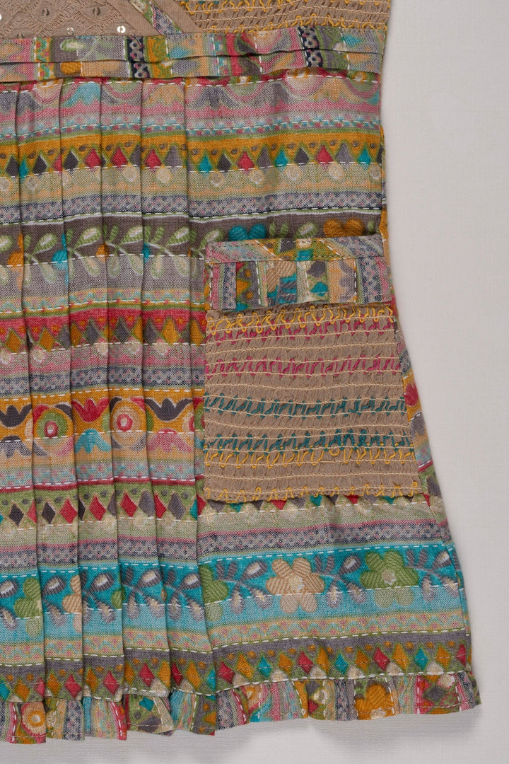 The Nesavu Girls Cotton Frock Vibrant Tribal Pattern Cotton Frock for Girls Nesavu Girls Tribal Print Cotton Dress | Multicolor Traditional Patterns | The Nesavu