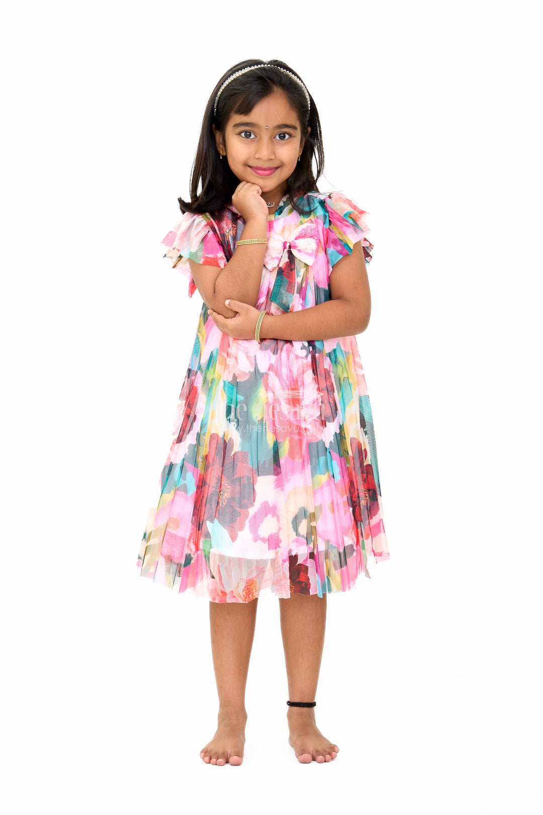 The Nesavu Girls Fancy Frock Vibrant Umbrella Frock in Georgette with Multicolor Floral Print for Girls Nesavu 20 (3Y) / Multicolor GFC1528A-20 Multicolor Floral Umbrella Frock Girls Nesavu Georgette Fabric