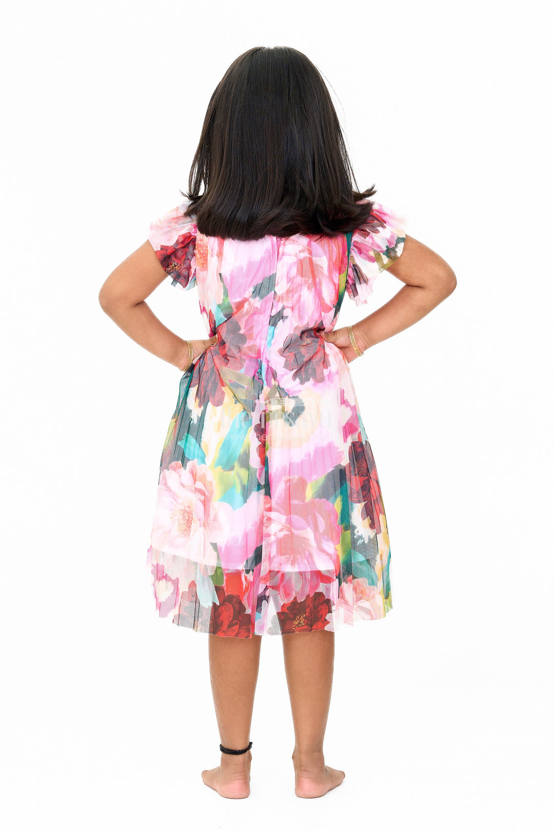 The Nesavu Girls Fancy Frock Vibrant Umbrella Frock in Georgette with Multicolor Floral Print for Girls Nesavu Multicolor Floral Umbrella Frock Girls Nesavu Georgette Fabric