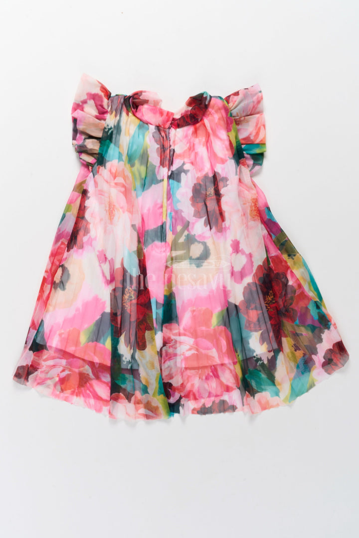 The Nesavu Girls Fancy Frock Vibrant Umbrella Frock in Georgette with Multicolor Floral Print for Girls Nesavu Multicolor Floral Umbrella Frock Girls Nesavu Georgette Fabric