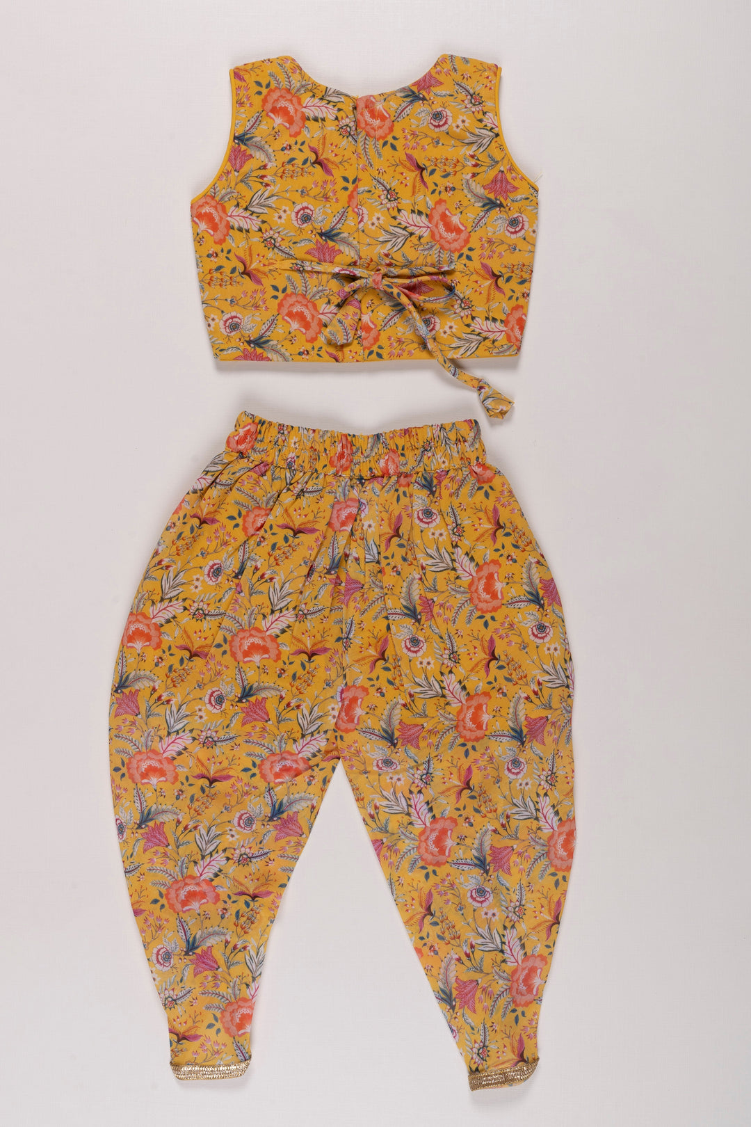 The Nesavu Girls Dothi Sets Vibrant Yellow Crop Top with Floral Dhoti Pant Set for Girls Nesavu Girls Yellow Crop Top Floral Dhoti Pant Set | Festive Ethnic Wear for Girls | The Nesavu