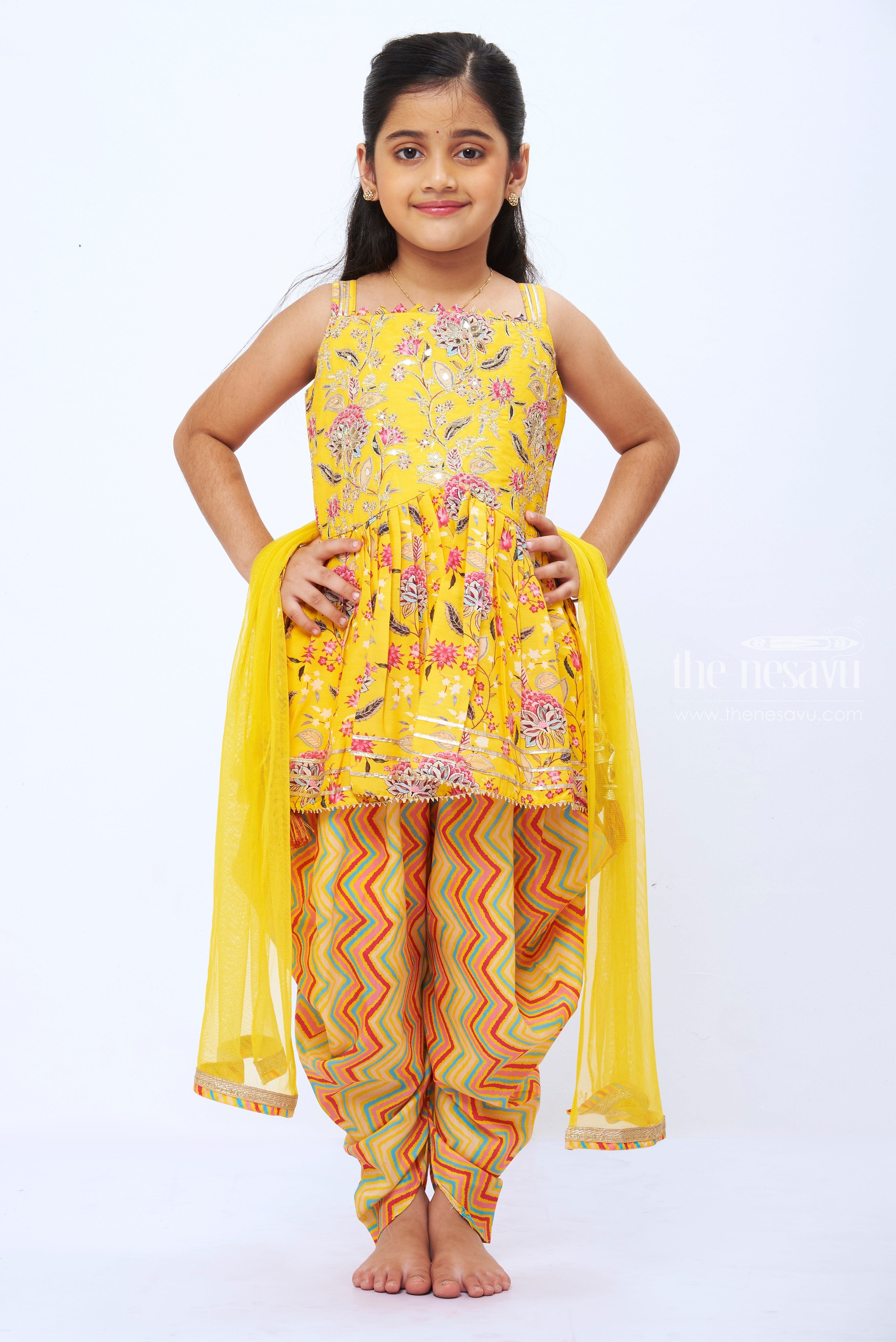 Lavanya The Label Women Yellow Pleated Pure Cotton Kurti with Dhoti Pants -  Absolutely Desi