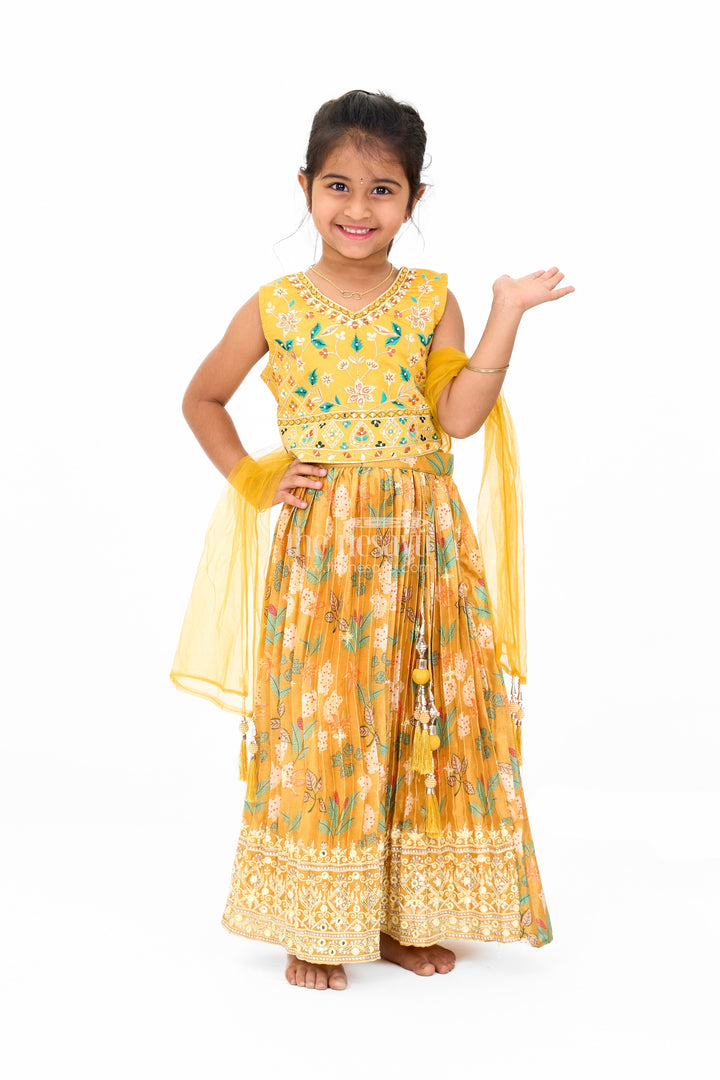 The Nesavu Girls Lehenga Choli Vibrant Yellow Lehenga for Girls with Intricate Muslin Silk Embroidery Ideal for Wedding Party Nesavu 16 (1Y) / Yellow GL548A-16 Nesavu Yellow Muslin Silk Lehenga Girls Embroidered Blouse Perfect Wedding Parties