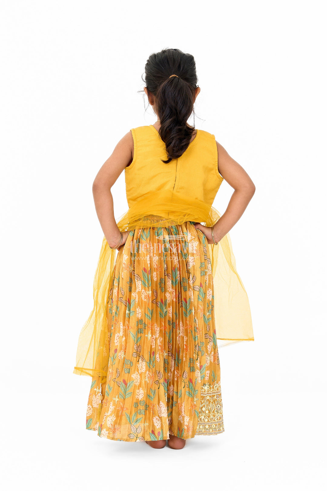The Nesavu Girls Lehenga Choli Vibrant Yellow Lehenga for Girls with Intricate Muslin Silk Embroidery Ideal for Wedding Party Nesavu Nesavu Yellow Muslin Silk Lehenga Girls Embroidered Blouse Perfect Wedding Parties