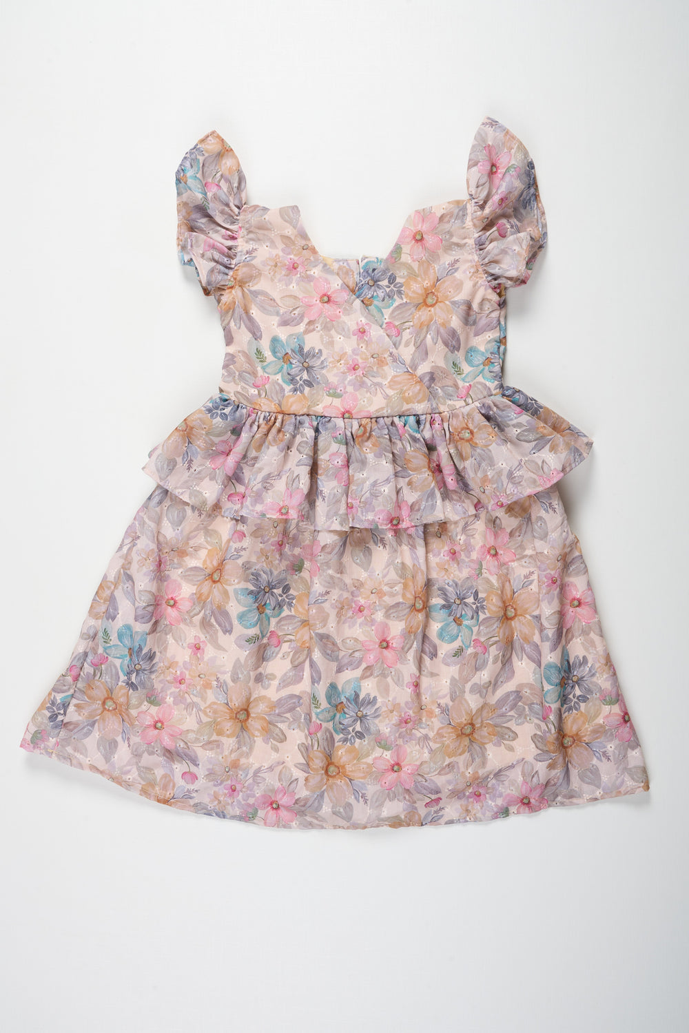 The Nesavu Girls Cotton Frock Vintage Floral Baby Dress with Ruffled Cap Sleeves Nesavu 14 (6M) / multicolor GFC1331A-14 Vintage Floral Baby Dress with Ruffled Cap Sleeves | Baby Clothing