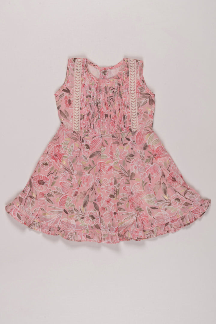 The Nesavu Girls Cotton Frock Vintage Floral Chanderi Frock for Girls: Romantic Pink with Lace Detailing Nesavu 16 (1Y) / Pink GFC1228A-16 Romantic Pink Floral Chanderi Frock | Girls' Vintage Lace Dress | The Nesavu