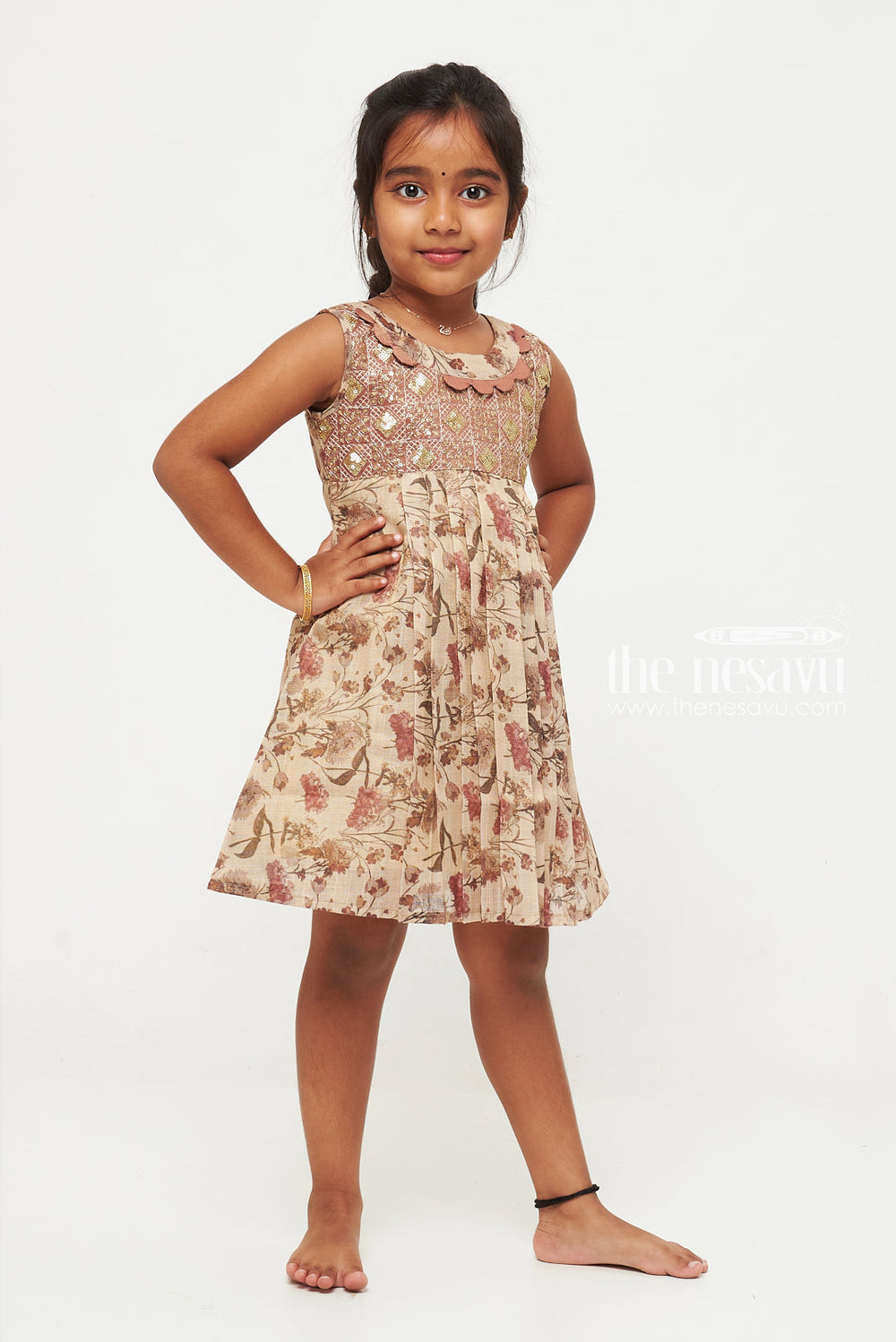 The Nesavu Girls Cotton Frock Vintage Floral Print Cotton Frock for Girls Nesavu Shop Baby Girl Floral Cotton Dress | Elegant Party Wear for Toddlers | The Nesavu