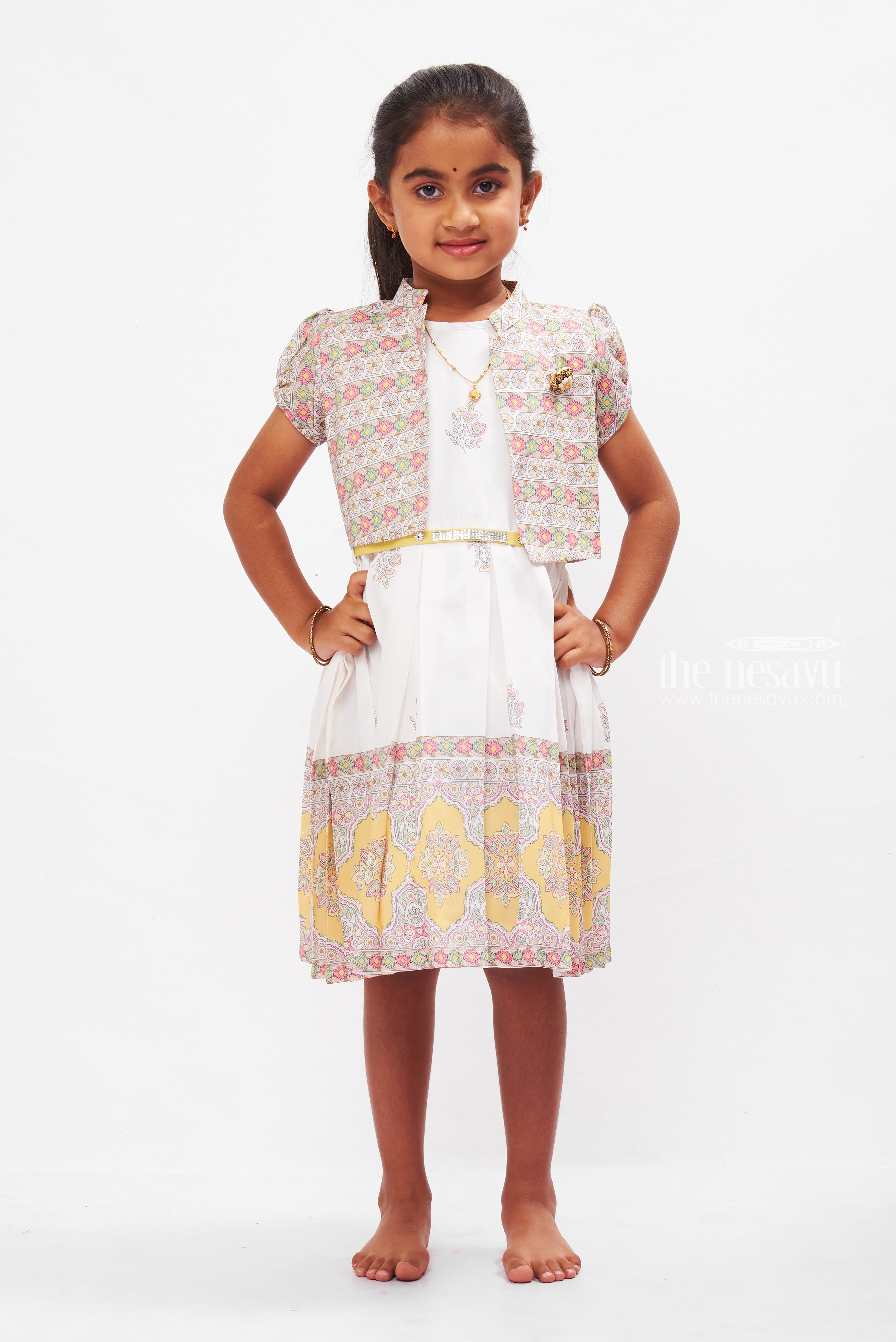 Girls Cotton Frock with Floral Jacket Timeless Elegance for Young Ones The Nesavu
