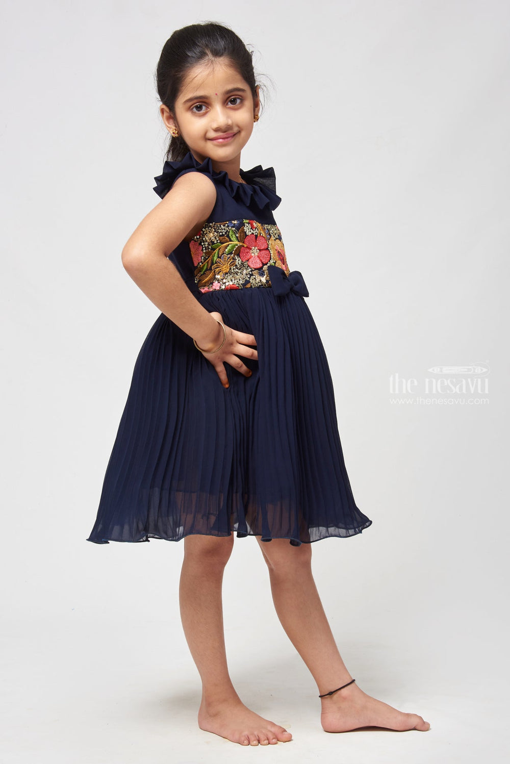 The Nesavu Girls Fancy Frock Vintage-Inspired Fancy Frock with Embroidered Bodice and Scallop Hem Nesavu Princess Tunic Dress For Girls - Ideal For Birthdays & Casual Events | The Nesavu
