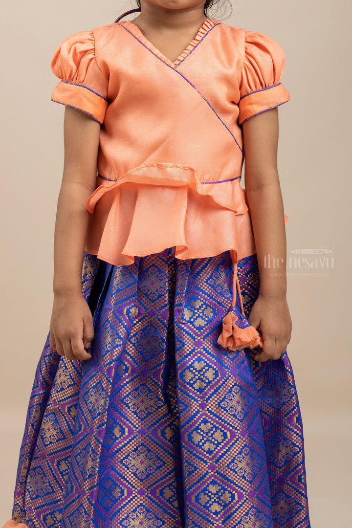 The Nesavu Pattu Pavadai Violet Banaras Silk Traditional Pattu Pavadai With Peplum Choli Top Nesavu 20 (3Y) / Purple / Jacquard GPP162-20 Shop Online Girl Baby latest Pattu Lehanga Dress | the Nesavu