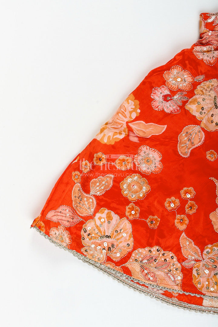 The Nesavu Girls Lehenga Choli Viscose silk lehenga choli for girls with sequence embroidery Nesavu Nesavu orange viscose silk lehenga choli for girls with sequin embroidery and festive tassel details