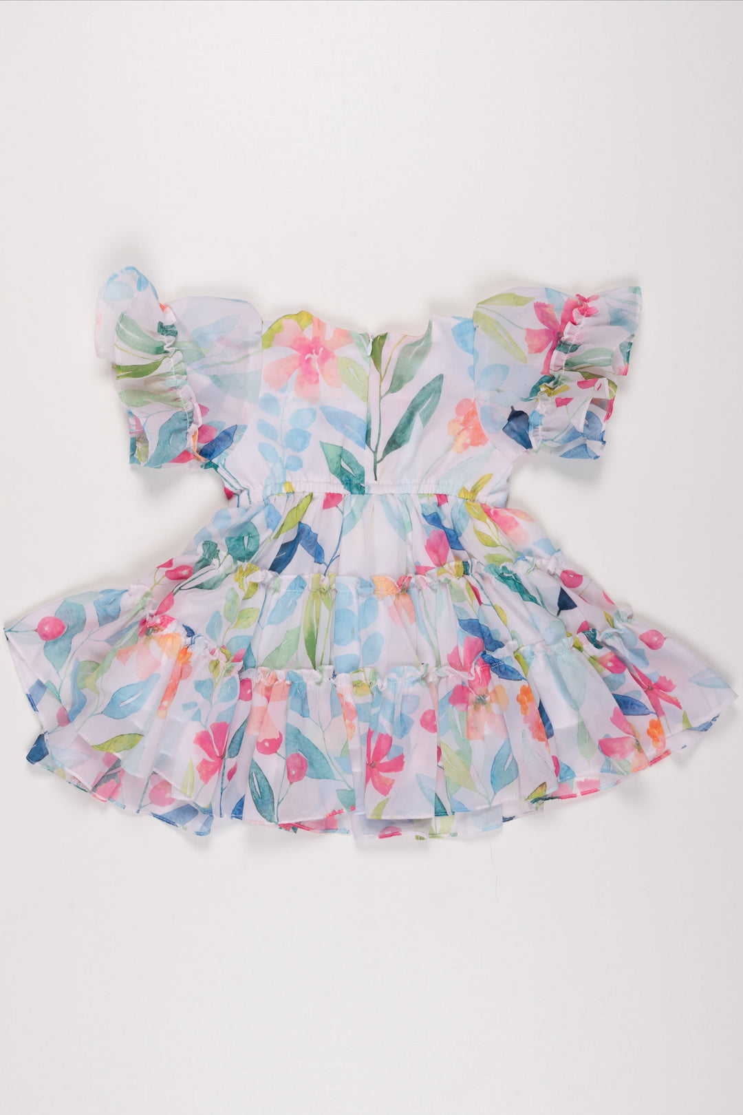 The Nesavu Girls Fancy Frock Watercolor Garden Party Frock: Vibrant Floral Print Dress for Girls with Flutter Sleeves Nesavu Girls Flutter Sleeve Floral Dress | Watercolor Print Summer Frock | Festive Kids Wear