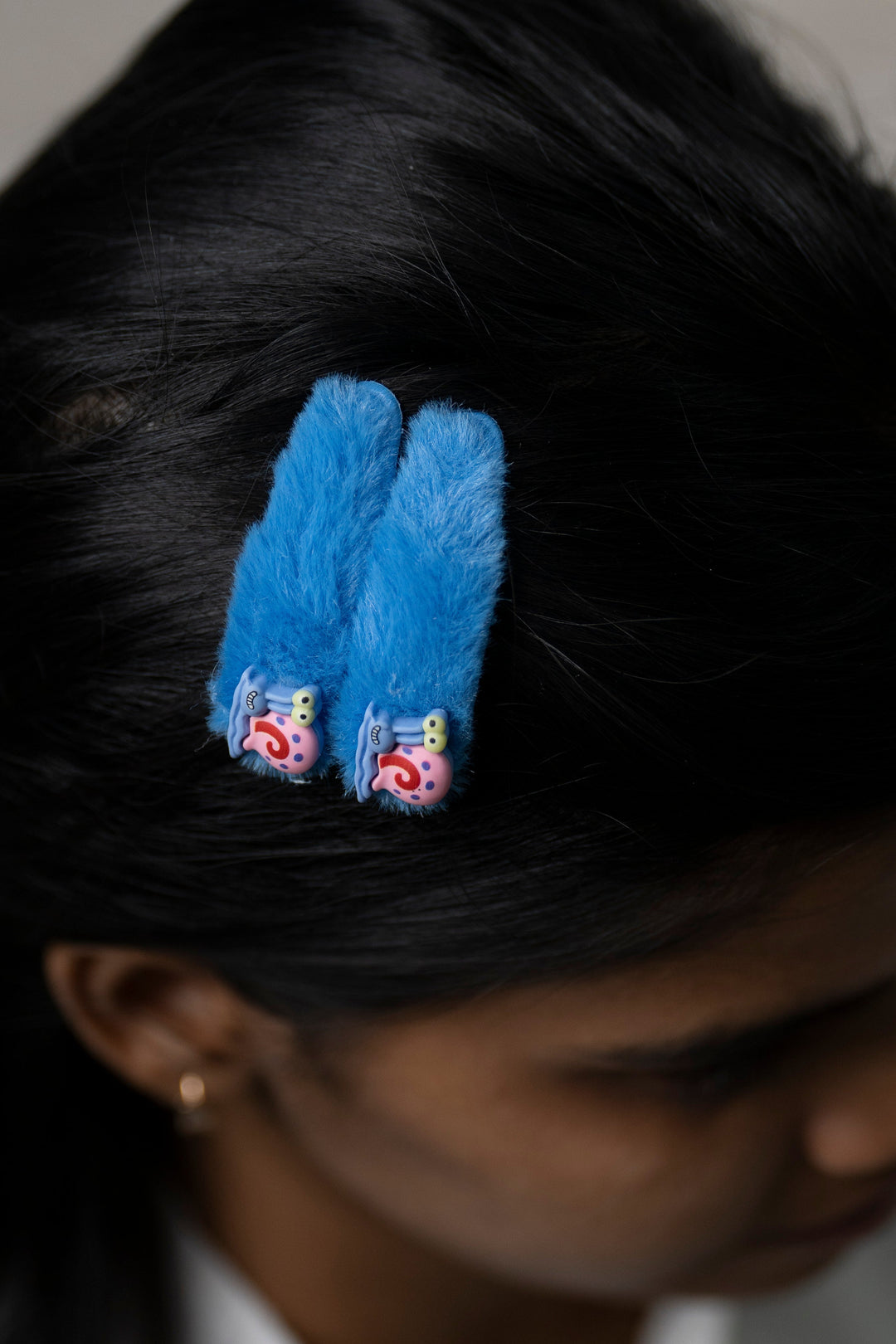 The Nesavu Tick Tac Clip Whimsical Blue Furry Character Hair Clip Nesavu Blue / Style 3 JHTT09C Fun Blue Furry Character Hair Clip | Cute Stylish Accessory | The Nesavu