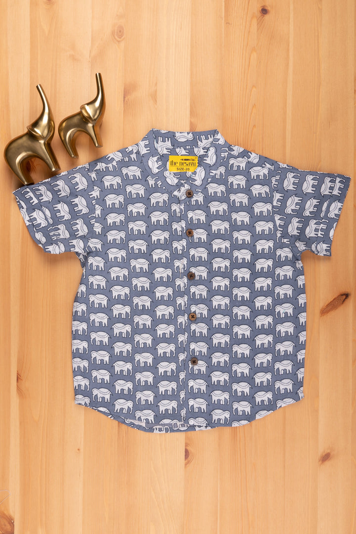 The Nesavu Boys Cotton Shirt Whimsical & Charming Boys' Elephant Print Shirt | Soft Cotton | Nesavu | Bring Joy to Their Wardrobe psr silks Nesavu