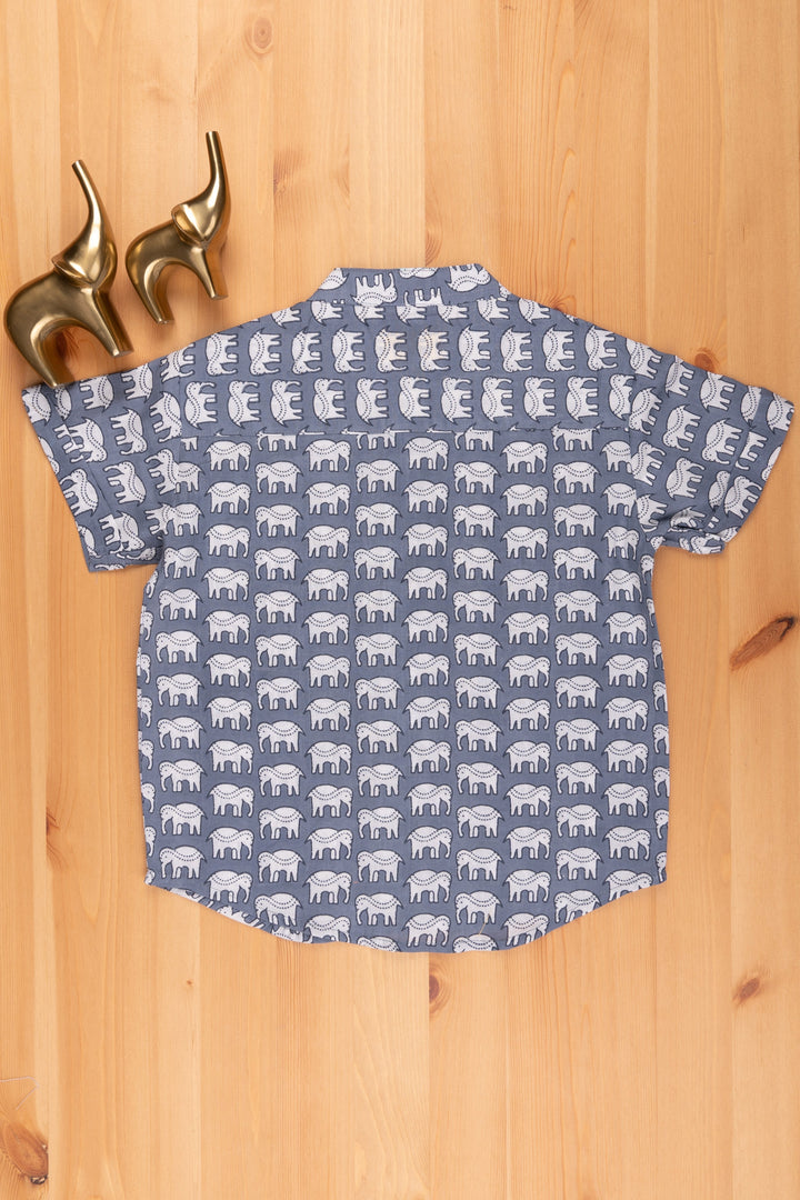 The Nesavu Boys Cotton Shirt Whimsical & Charming Boys' Elephant Print Shirt | Soft Cotton | Nesavu | Bring Joy to Their Wardrobe psr silks Nesavu