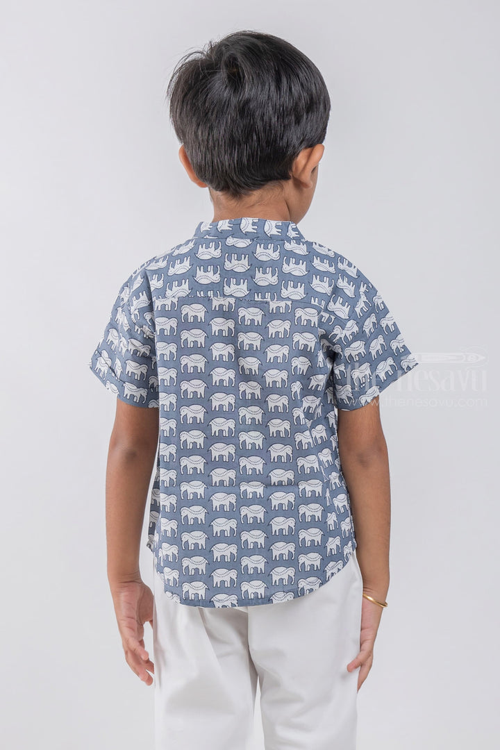 The Nesavu Boys Cotton Shirt Whimsical & Charming Boys' Elephant Print Shirt | Soft Cotton | Nesavu | Bring Joy to Their Wardrobe psr silks Nesavu