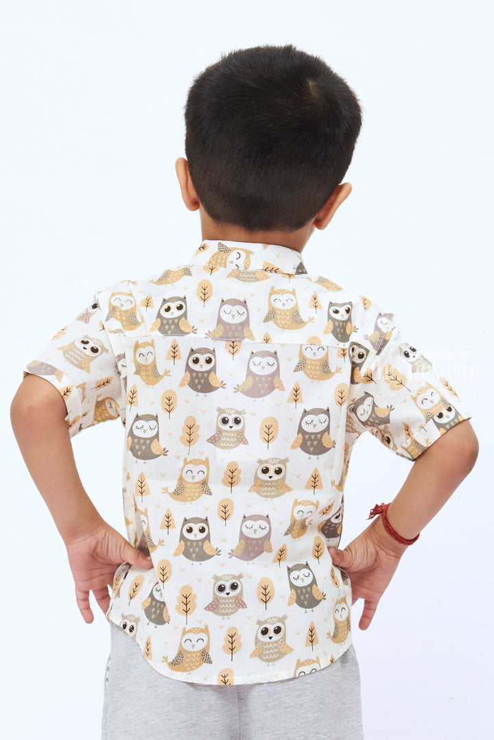 The Nesavu Boys Cotton Shirt Whimsical Owl Print Boys Cotton Casual Cotton Shirt For Summer Nesavu Buy Boys Owl Printed Casual Cotton Shirt | Trendy Kids Wear | The Nesavu