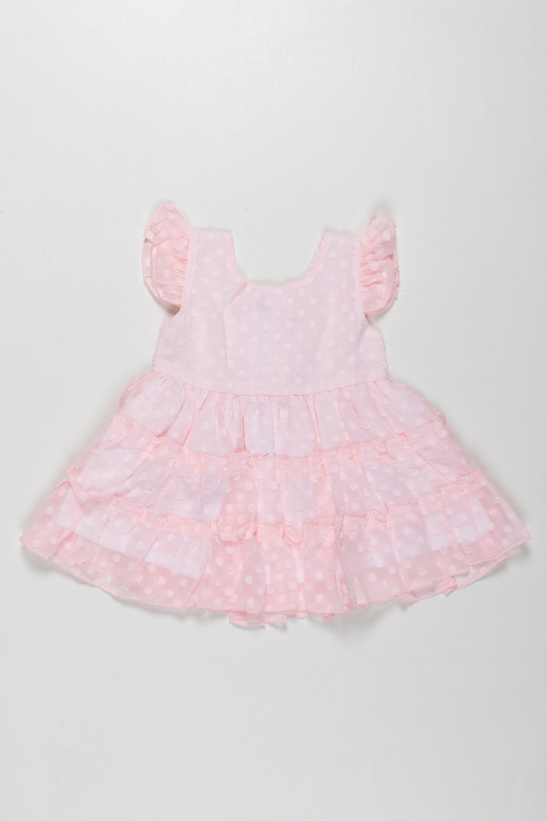 The Nesavu Baby Fancy Frock Whisper Pink Tulle Baby Frock with Polka Accents - Angelic Charm Nesavu 14 (6M) / Pink / Georgette BFJ528A-14 Soft Pink Polka Dot Infant Dress | Comfy & Fashionable Baby Party Wear | The Nesavu