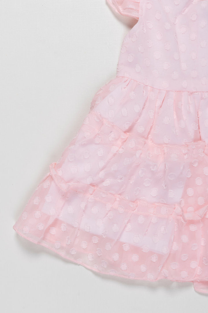 The Nesavu Baby Fancy Frock Whisper Pink Tulle Baby Frock with Polka Accents - Angelic Charm Nesavu Soft Pink Polka Dot Infant Dress | Comfy & Fashionable Baby Party Wear | The Nesavu