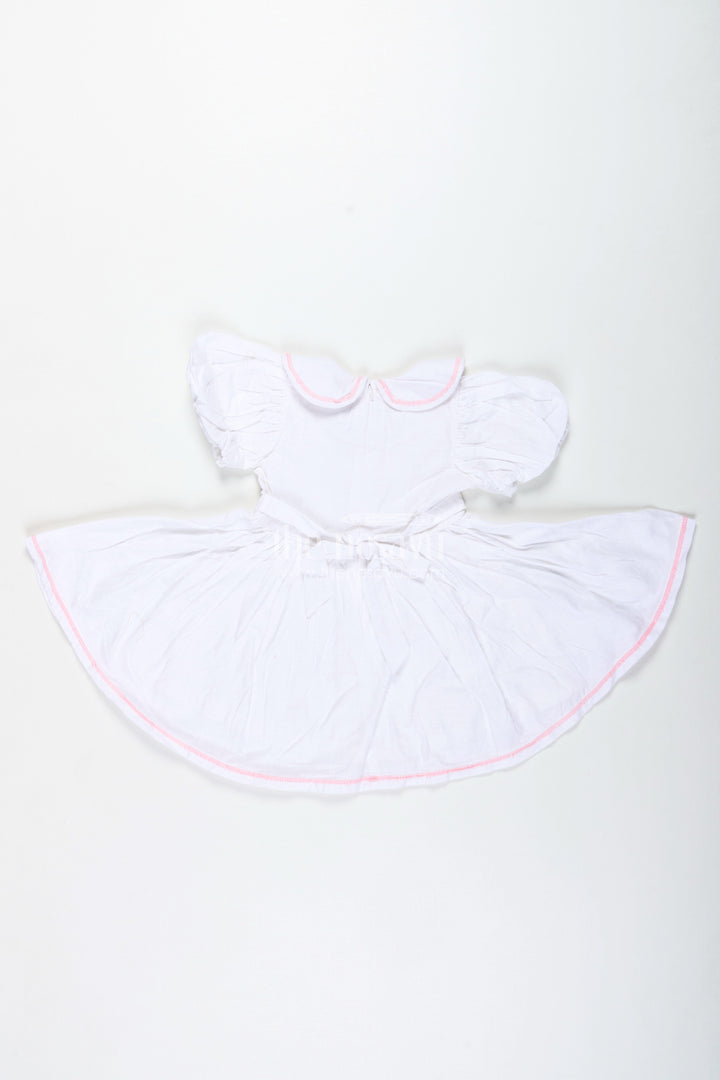 The Nesavu Baby Cotton Frocks White Baby Girl Cotton Frock with Pink Embroidery Puff Sleeve Dress for Summer Playdates Nesavu Nesavu White Baby Girl Cotton Frock Pink Embroidery Puff Sleeve Dress Summer Playdates