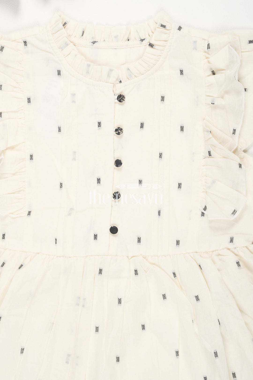 The Nesavu Girls Cotton Frock White Cotton Frock for Girls with Bootie Design and Embellishments Nesavu White Cotton Frock for Girls with Bootie Design and Embellishments Nesavu