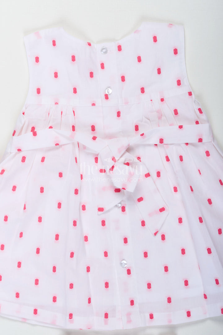 The Nesavu Baby Cotton Frocks White Frock for Baby Girl in Cotton Dobby with Pink Embroidery and Matching Bloomers Nesavu Nesavu White Frock Baby Girl Cotton Dobby Pink Embroidery Bloomers