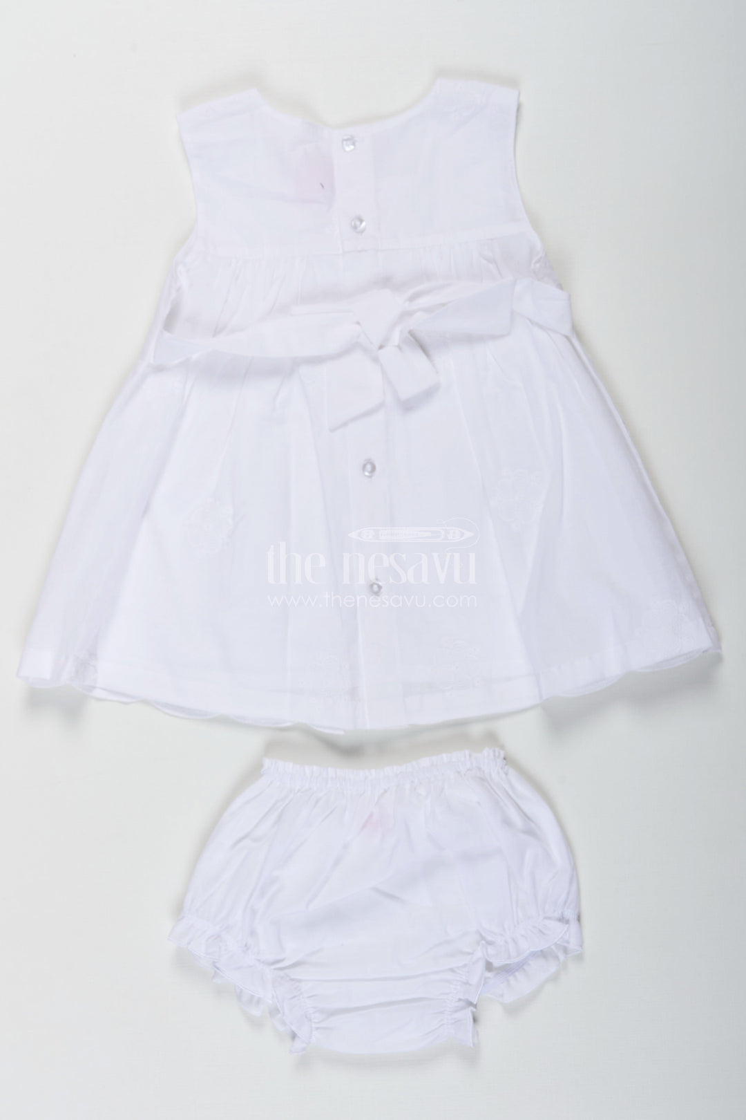 The Nesavu Baby Cotton Frocks White Frock for Baby with Classic Cotton Hakoba Embroidery and Matching Bloomers Nesavu Nesavu White Frock Baby Cotton Hakoba Embroidery Matching Bloomers