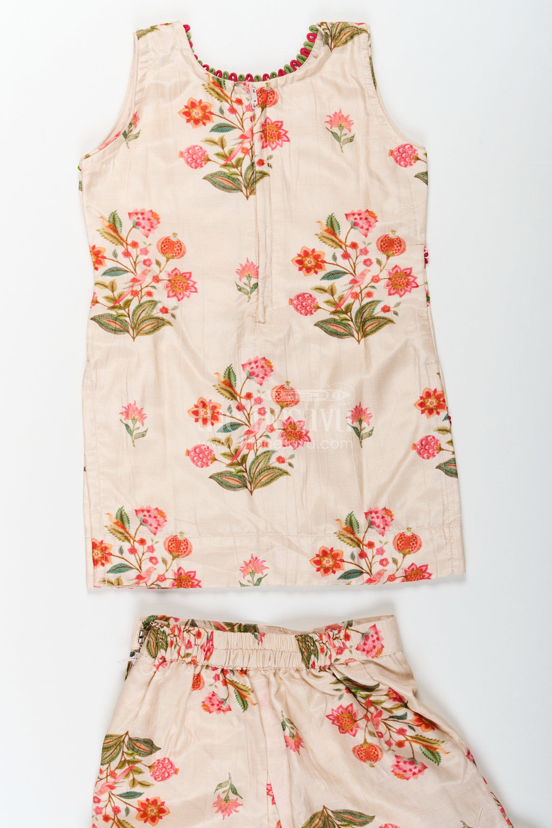 The Nesavu Girls Sharara / Plazo Set White Palazzo Suit for Girls in Floral Digital Print Viscose Silk with Flared Bottoms and Dupatta Nesavu Nesavu White Palazzo Suit for Girls with Floral Digital Print in Viscose Silk and Matching Dupatta