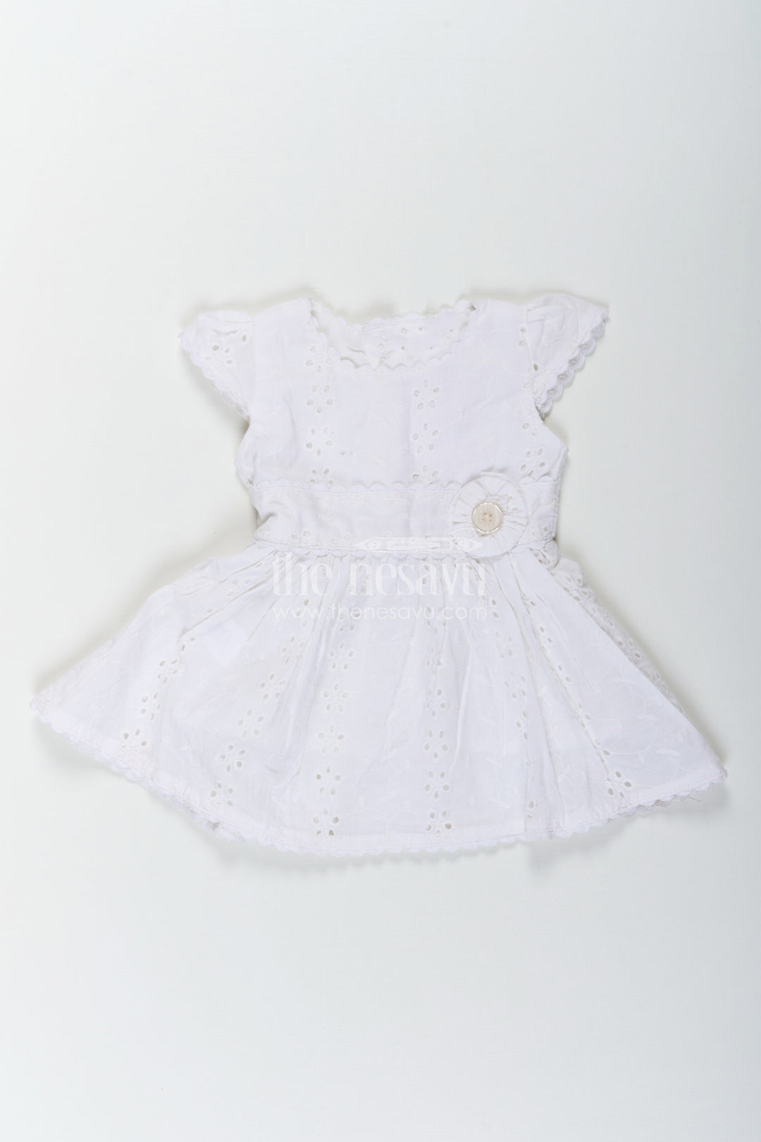 The Nesavu Baby Cotton Frocks White Party Wear Frock for Baby Girls in Cotton Hakoba with Embroidered Floral Details and Mini Handbag Nesavu 12 (3M) / White BFJ779B-12 Nesavu White Party Wear Frock Baby Girls Hakoba Embroidery Beaded Handbag