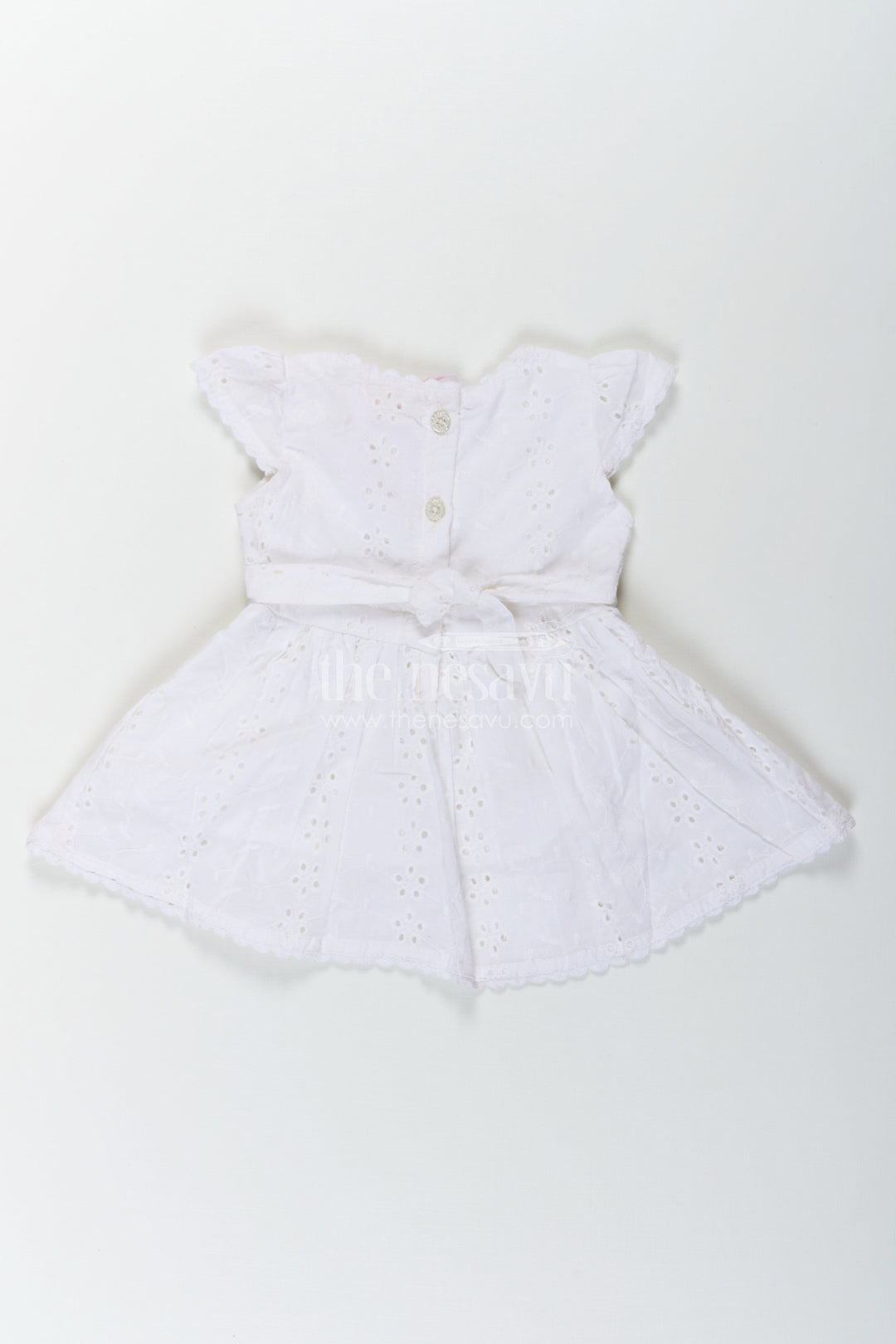 The Nesavu Baby Cotton Frocks White Party Wear Frock for Baby Girls in Cotton Hakoba with Embroidered Floral Details and Mini Handbag Nesavu Nesavu White Party Wear Frock Baby Girls Hakoba Embroidery Beaded Handbag
