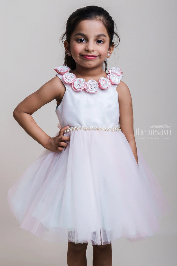 The Nesavu Girls Tutu Frock White Satin Yoke With Flower Embellishment And Pink Flare Frock For Girls Nesavu Pink And White Net Frocks For 2023| Birthday Special Dresses| The Nesavu