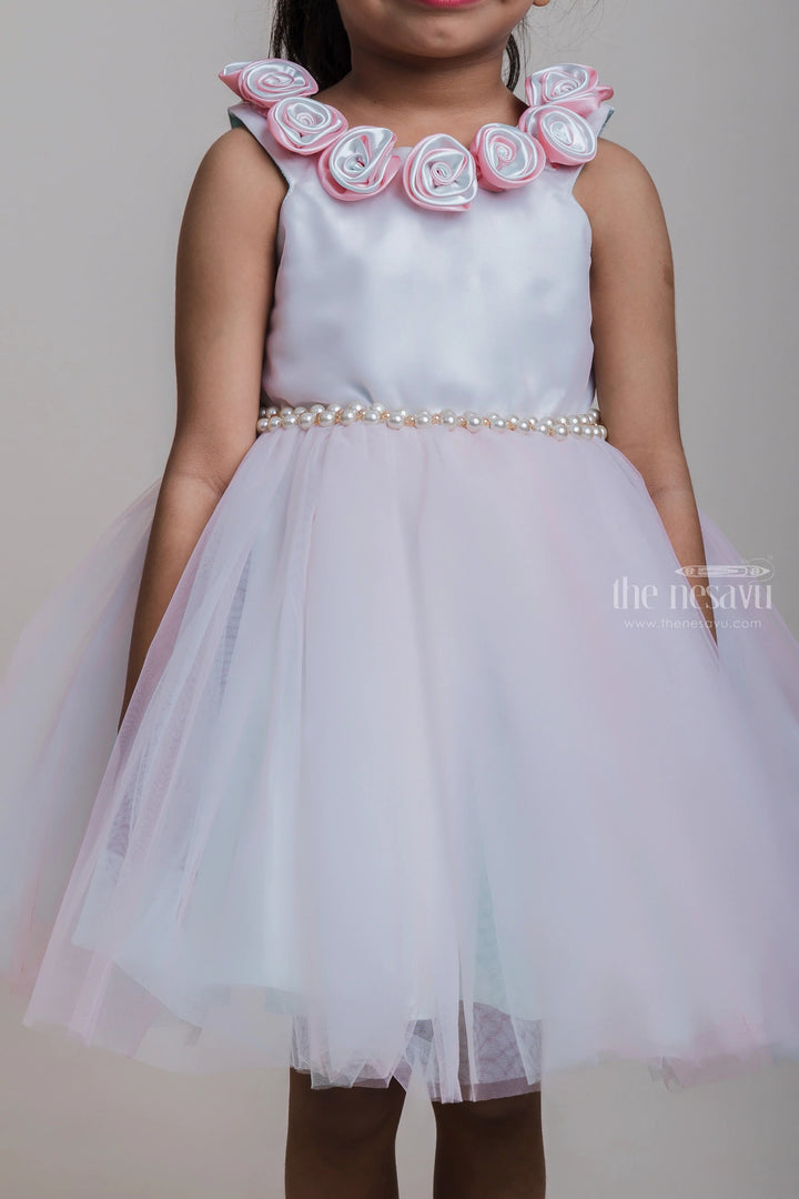 The Nesavu Girls Tutu Frock White Satin Yoke With Flower Embellishment And Pink Flare Frock For Girls Nesavu Pink And White Net Frocks For 2023| Birthday Special Dresses| The Nesavu