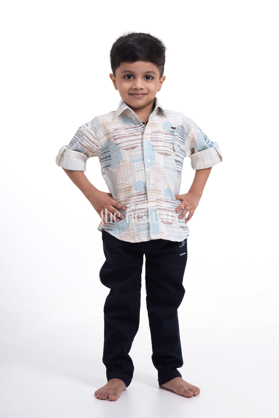 The Nesavu Baby Casual Sets White Shirt Matching Pant for Boys - Designer Printed Full Sleeve Shirt with Cotton Pant Nesavu 18 (2Y) / multicolor BCS060A-18 White Shirt Matching Pant for Boys - Designer Full Sleeve Shirt with Cotton Pant