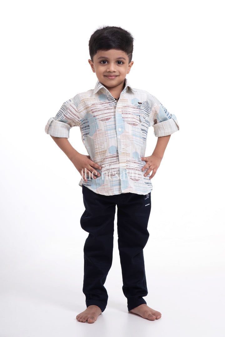 The Nesavu Baby Casual Sets White Shirt Matching Pant for Boys - Designer Printed Full Sleeve Shirt with Cotton Pant Nesavu 18 (2Y) / multicolor BCS060A-18 White Shirt Matching Pant for Boys - Designer Full Sleeve Shirt with Cotton Pant