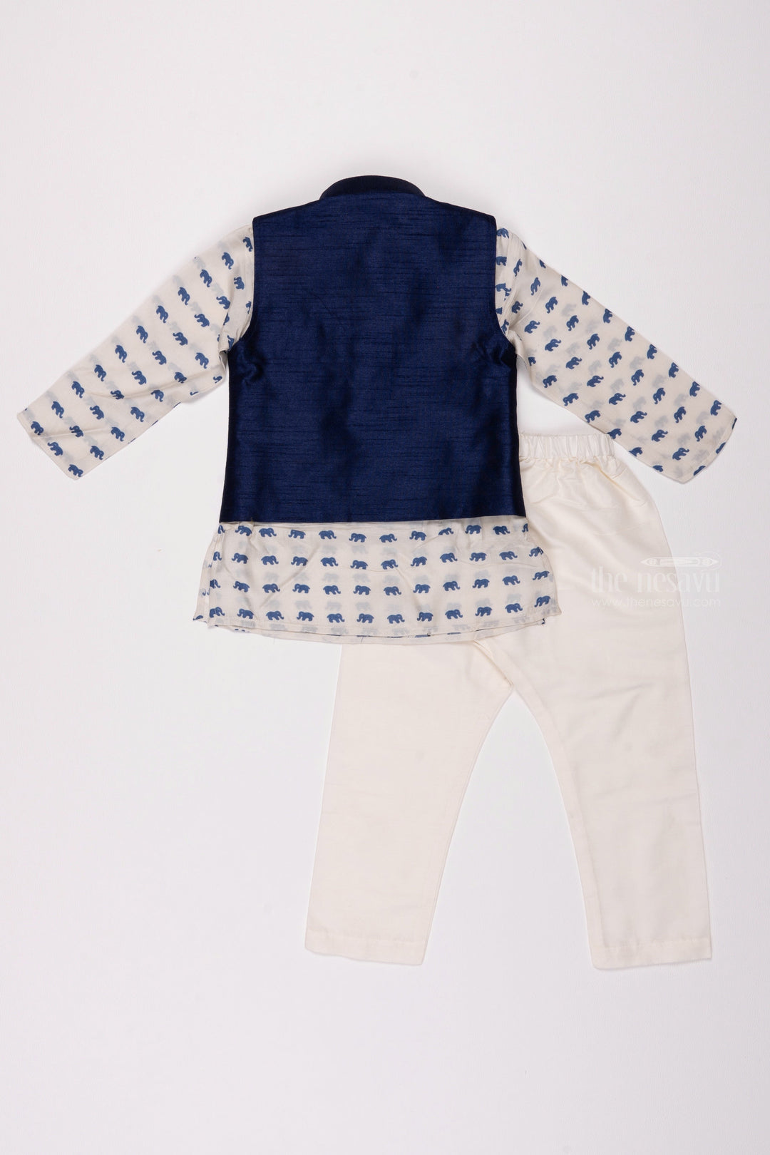 The Nesavu Boys Jacket Sets Wildlife Whisper: Animal-Print Kurta & Blue Overcoat Combo with Sleek Pant for Boys Nesavu Explore Trendy Boys Ethnic Kurta Sets | Latest Designs | The Nesavu