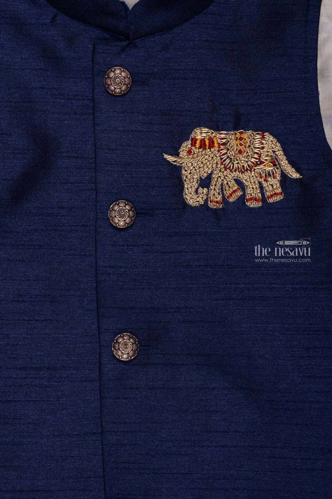 The Nesavu Boys Jacket Sets Wildlife Whisper: Animal-Print Kurta & Blue Overcoat Combo with Sleek Pant for Boys Nesavu Explore Trendy Boys Ethnic Kurta Sets | Latest Designs | The Nesavu