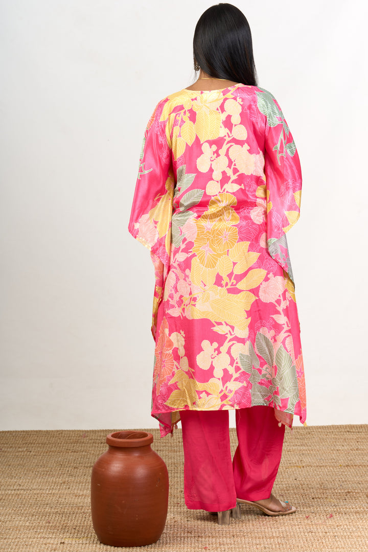 The Nesavu Womens Co-Ord Sets Womens Chiffon Kurta Co Ord Set with Floral Prints and Flowy Design Nesavu Nesavu Womens Chiffon Floral Kurta Co Ord Set Relaxed Fit Straight Pants