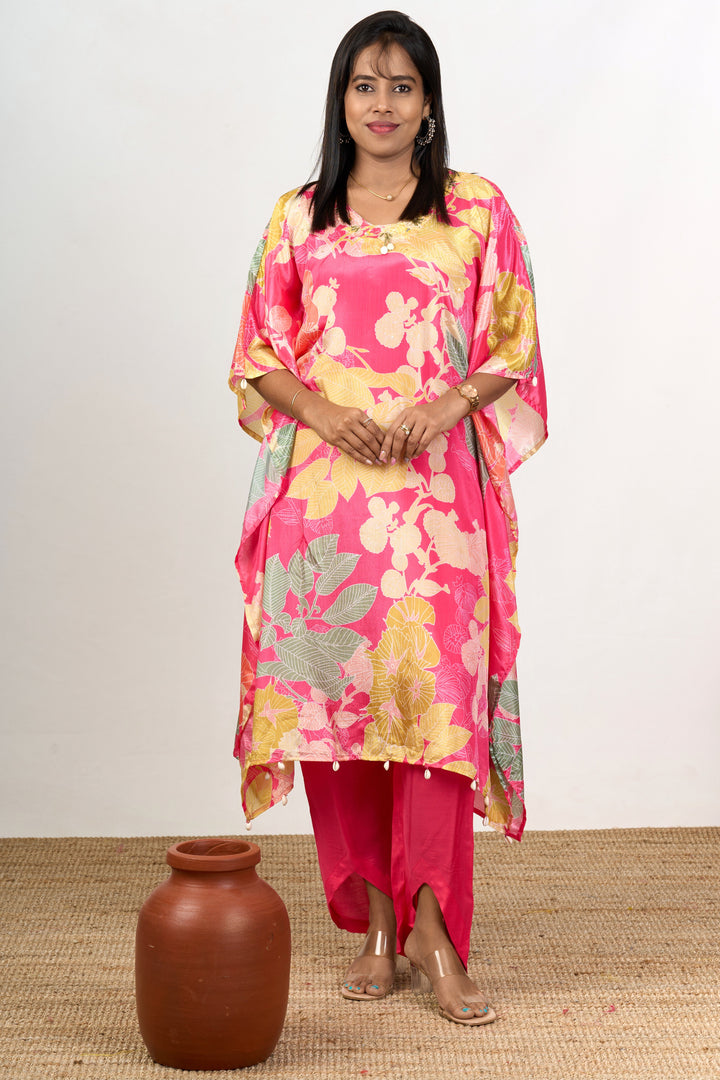 The Nesavu Womens Co-Ord Sets Womens Chiffon Kurta Co Ord Set with Floral Prints and Flowy Design Nesavu Nesavu Womens Chiffon Floral Kurta Co Ord Set Relaxed Fit Straight Pants