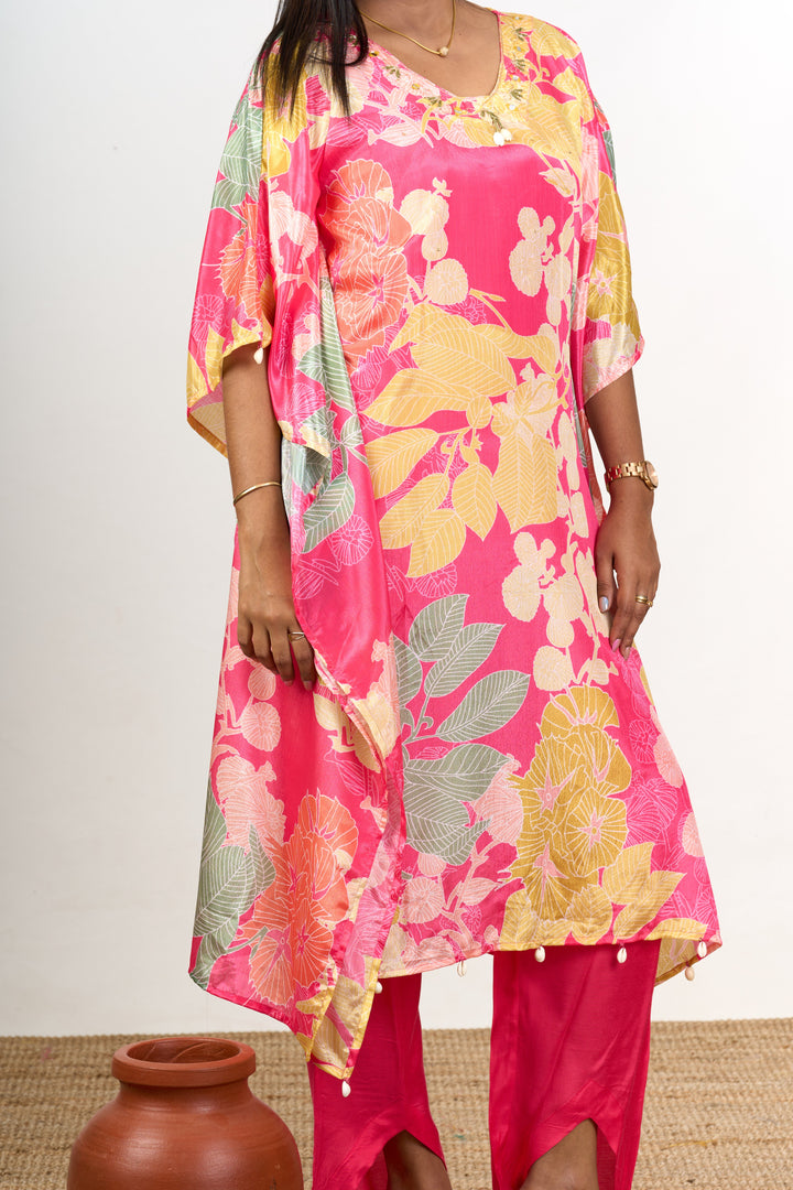 The Nesavu Womens Co-Ord Sets Womens Chiffon Kurta Co Ord Set with Floral Prints and Flowy Design Nesavu Nesavu Womens Chiffon Floral Kurta Co Ord Set Relaxed Fit Straight Pants