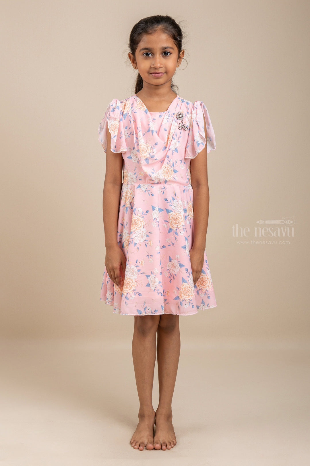 The Nesavu Girls Fancy Frock Wow, Light Pink - Stylish Floral Printed Cotton Design Frock For Little Girls Nesavu 22 (4Y) / Pink / Chiffon GFC948A-22 Best Cotton Daily Wear Frocks| Kidsfrocks| The Nesavu