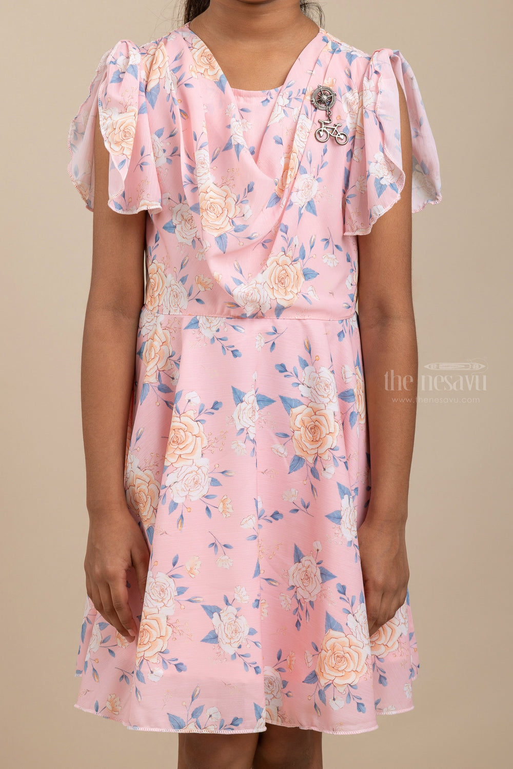 The Nesavu Girls Fancy Frock Wow, Light Pink - Stylish Floral Printed Cotton Design Frock For Little Girls Nesavu Best Cotton Daily Wear Frocks| Kidsfrocks| The Nesavu
