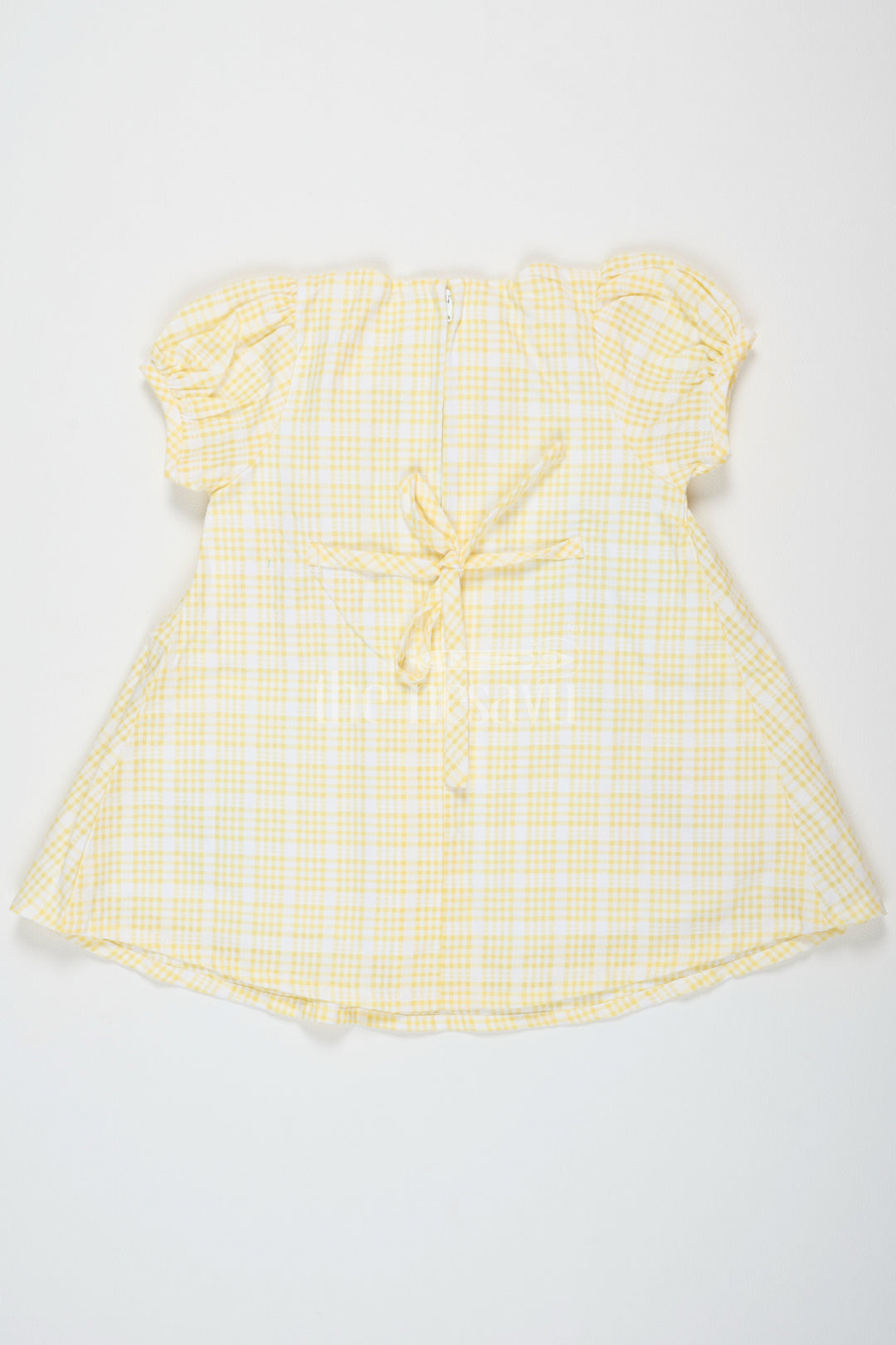 The Nesavu Baby Cotton Frocks Yellow Baby Cotton Frock with Butterfly Appliqué and Puff Sleeves for Girls Nesavu Nesavu Yellow Baby Cotton Butterfly Frock Puff Sleeves Gingham Print Casual Wear