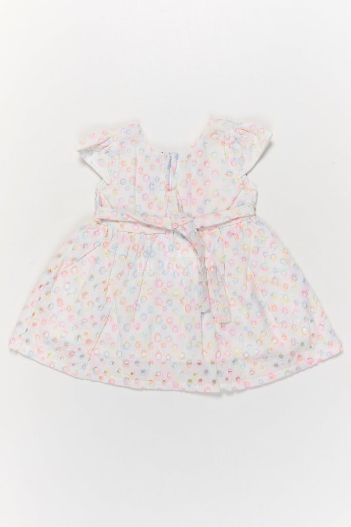 The Nesavu Baby Cotton Frocks Yellow Baby Girl Hakoba Frock with Floral Patch and Pastel Circle Embroidery Nesavu Nesavu yellow Hakoba cotton frock for baby girls with embroidery and flower patch